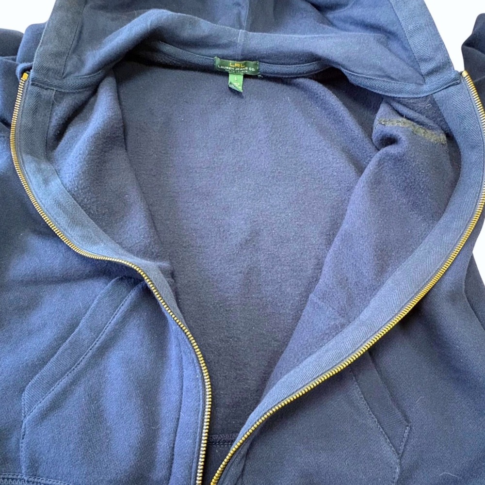 LRL Lauren Jeans Co Ralph Lauren Full Zip Hoodie Women L Navy Fleece Sweatshirt - Picture 5 of 9